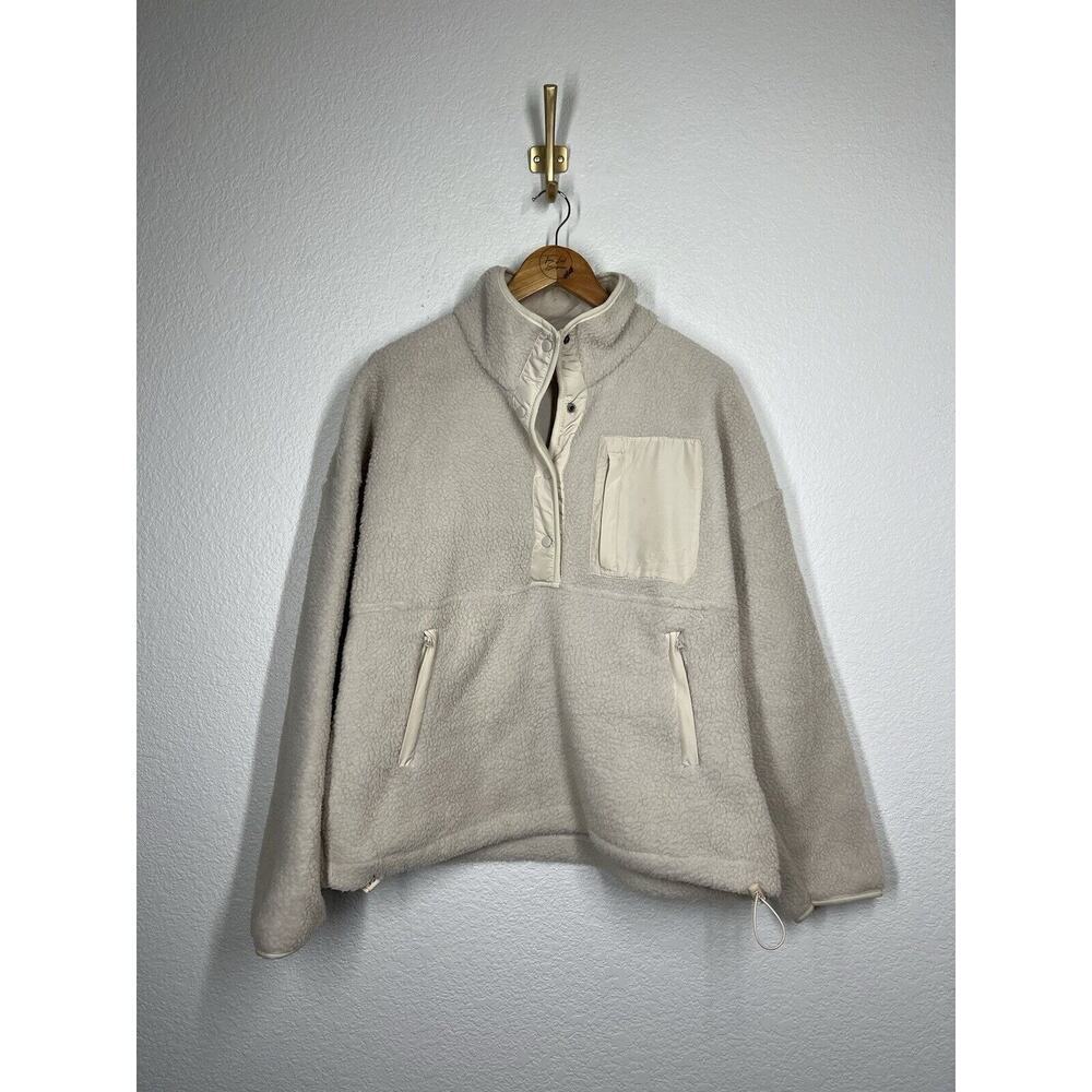 Wilo The Label Fleece Pullover Sweater Button Snap Jacket Cream Large